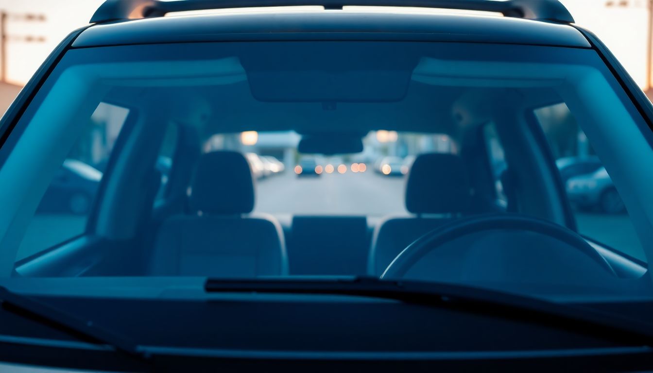 Why Mobile Windshield Replacement Fits Busy Houston Drivers 1 Newly installed windshield on an empty suv interior, viewed from outside through the clear glass, highlighting mobile windshield replacement houston services with soft afternoon light reflecting on the surface and parking lot backdrop.
