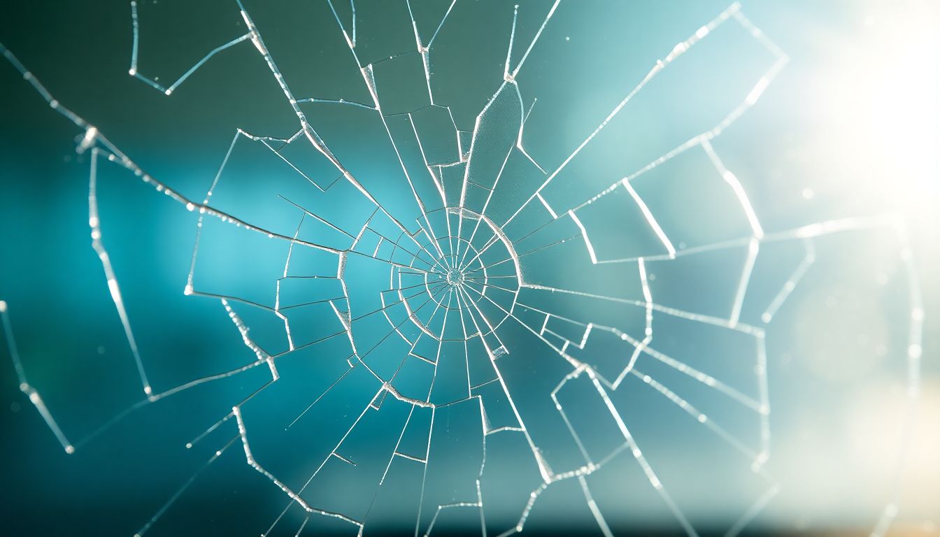 Why Windshield Glare Feels Worse in Houston Summers and Simple Ways to Handle It 2 Macro close-up of a car windshield with subtle cracks and pitting from heat exposure and intense houston sunlight glare, featuring internal reflections and distortions, ideal for illustrating the need for auto glass repair or windshield replacement.