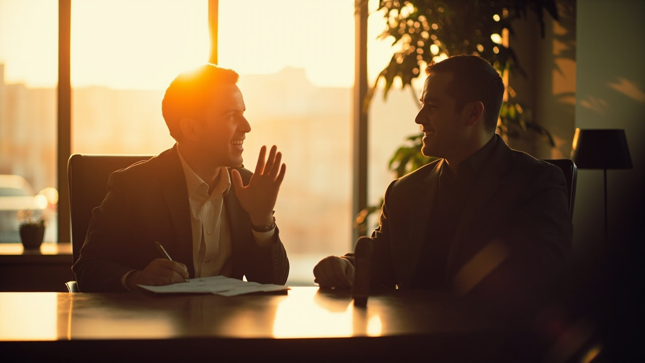 Quick Windshield Chip Repair in Houston 2 A customer and advisor discussing insurance coverage in a warm, inviting office, highlighting windshield chip repair and auto glass services in houston.