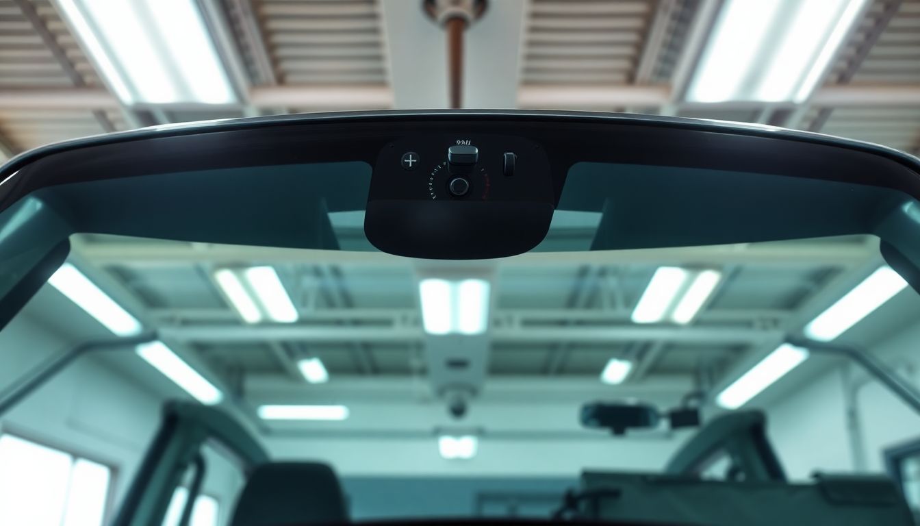 Does Comprehensive Insurance Cover Windshield Repair? 3 Overhead view of a freshly repaired vehicle windshield showing smooth, crack-free glass surface under bright workshop lights with subtle reflections, highlighting pristine condition for houston windshield repair insurance and comprehensive auto glass coverage.