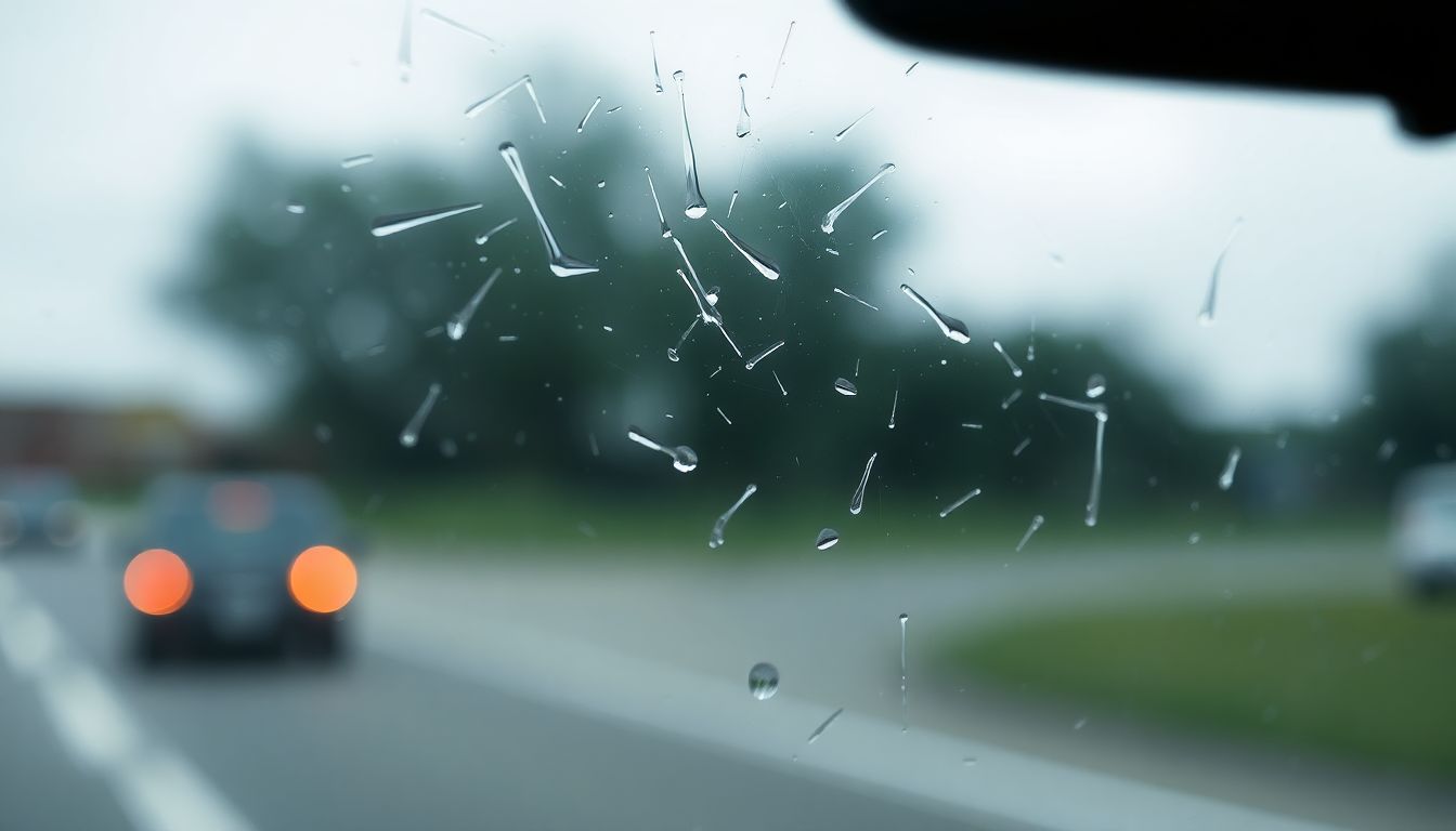 5 Common Mistakes That Harm Your Windshield Wipers and Glass 2 Abstract close-up of car windshield glass showing subtle imperfections from windshield wiper damage and rain trails under overcast lighting, highlighting the need for auto glass repair and houston windshield replacement.